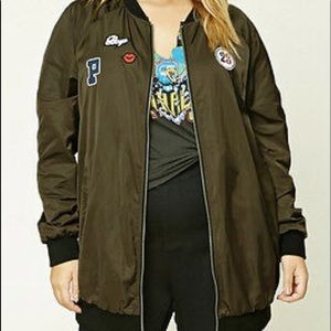 Forever 21 “Plus Size Olive/Black Patch” Bomber Jacket! 👄2️⃣3️⃣👄